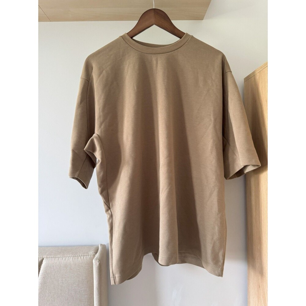 is-ness Mens L Brown Short Sleeve Crew Neck Boxy Oversized DJ Draping T-Shirt